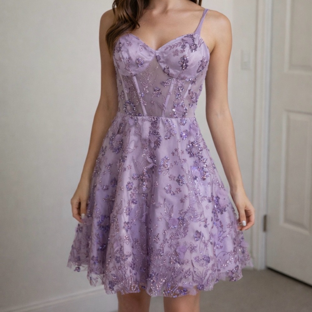 Kiss Prom Elegant Lavender Floral Dress